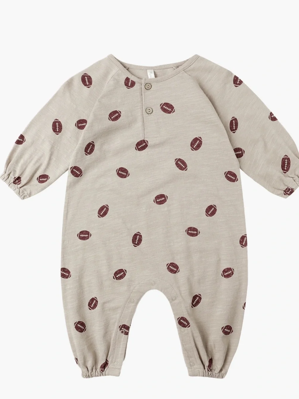 Rylee + Cru Beige Football-Print One-Piece Romper